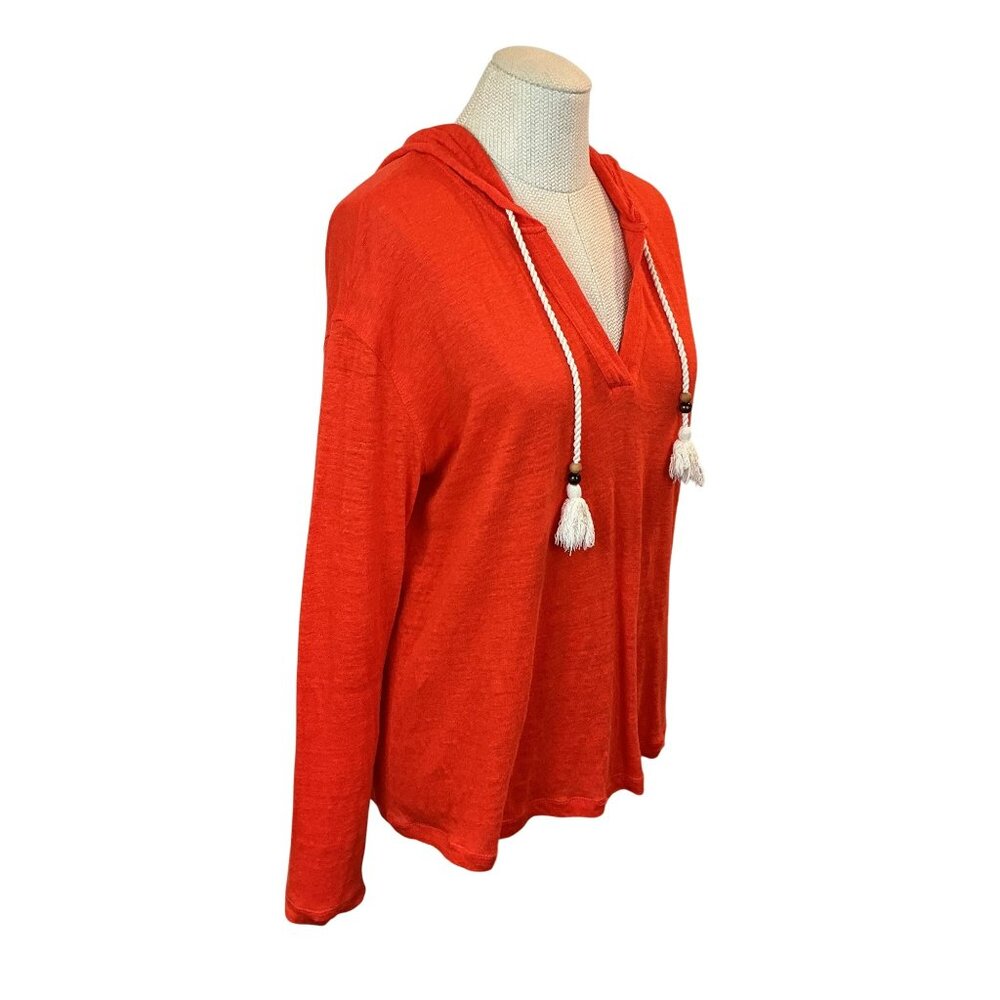 Sigrid Olsen Orange Hooded Linen Top With Tassels Womens Medium - Picture 5 of 10